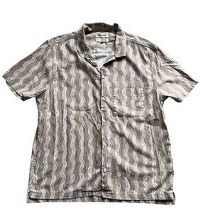 Madewell Men’s Hemp Blend Easy Shirt Large Tan Striped Short Sleeve Button Up